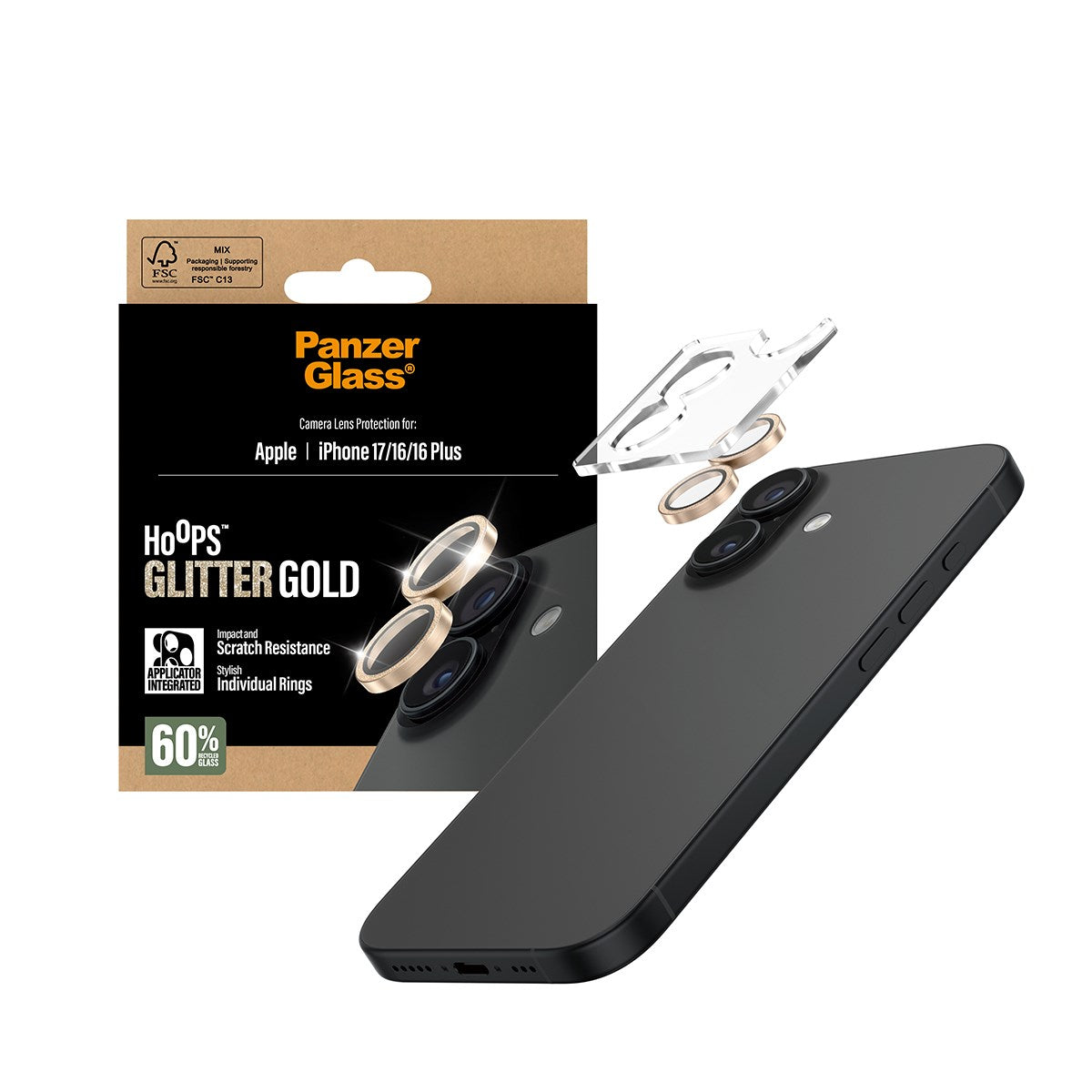 PanzerGlass® Hoops® Camera Lens Protector Glitter Gold iPhone 17 | iPhone 16 | 16 Plus